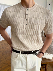 Men's Solid Cable Knit Half Button Top