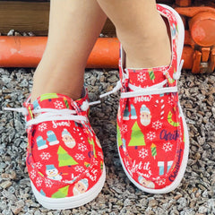 Women's Red Christmas Pattern Canvas Shoes Lightweight Sneakers