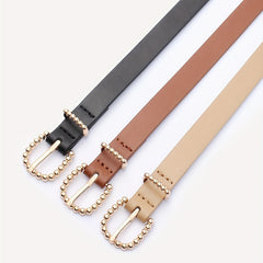 3pcs Set Golden Beaded Buckle Belt PU Leather Waist Belt for Women