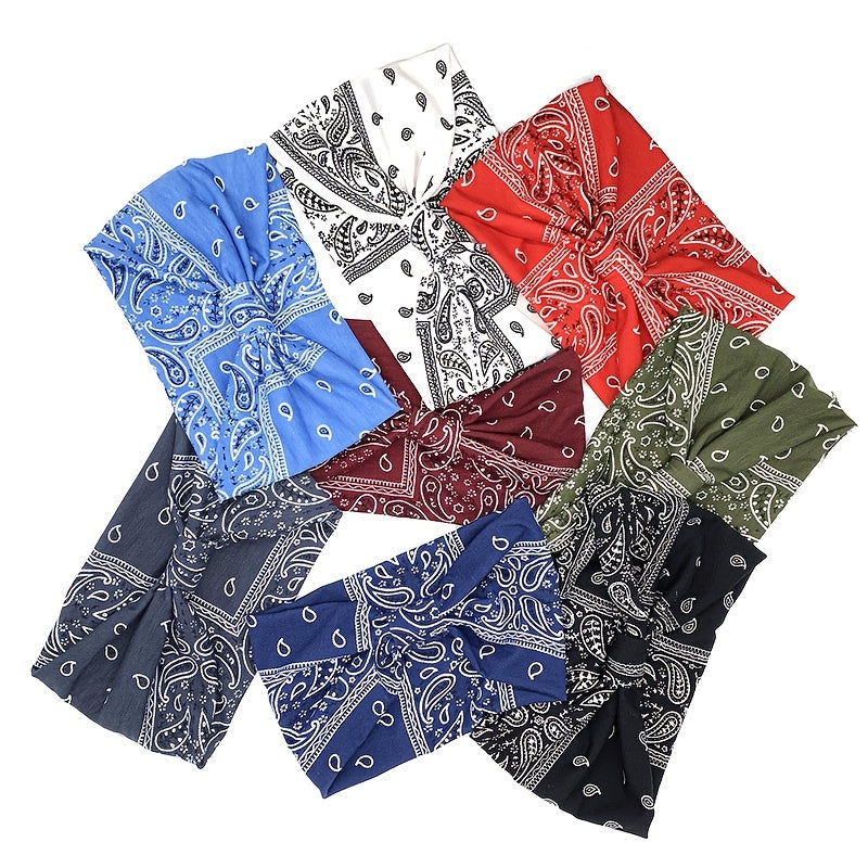 Paisley Print Headband Wide Solid Stretch Sports Hair Band for Women