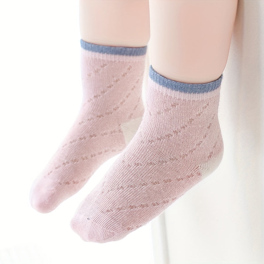 5pairs Baby Girls Kids Mesh Comfy Socks Block Sweet Socks