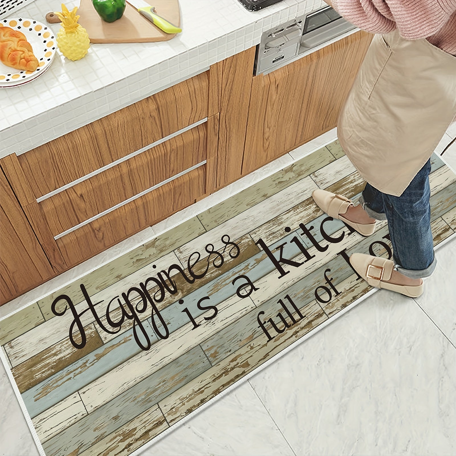 Vintage Anti Fatigue Kitchen Rug Absorbent Non Slip Stain Resistant Waterproof