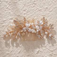 Bridal Flower Hair Comb Head Jewelry Faux Pearl Hair Comb Wedding Insert Comb