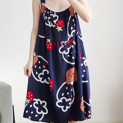 Strawberry Print Nightdress with Lace Trim Sleeves
