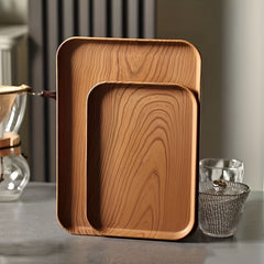 Wood Grain Rectangular Serving Platter Raised Edge Display Platter