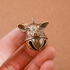 Brass Pig's Head Bell Keychain Lucky Zodiac Animal Pendant Gift