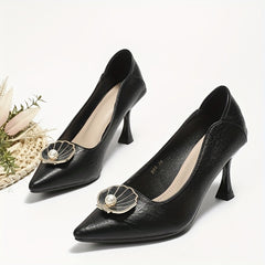 Women's Pointed Toe Stiletto Heels Faux Pearl Shell Decor Slip On High Heels