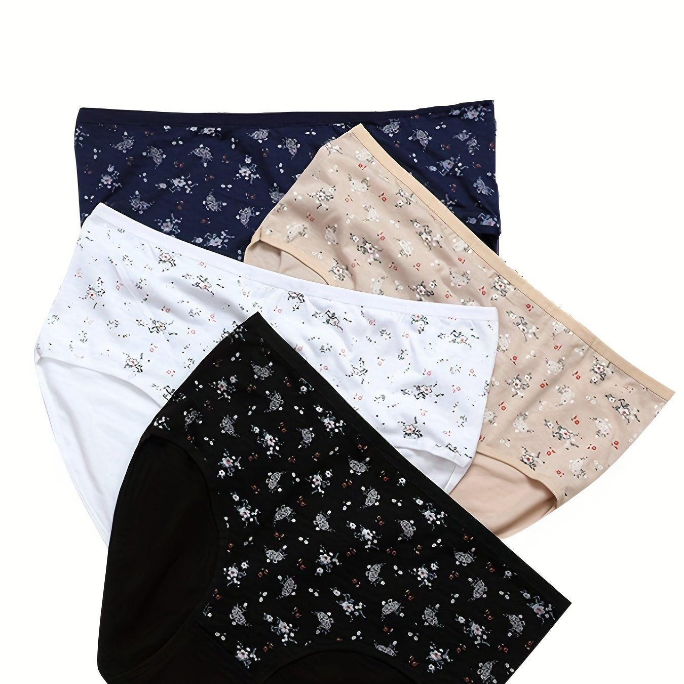 4 Pack Women's Plus Floral Print Stretch Briefs Set