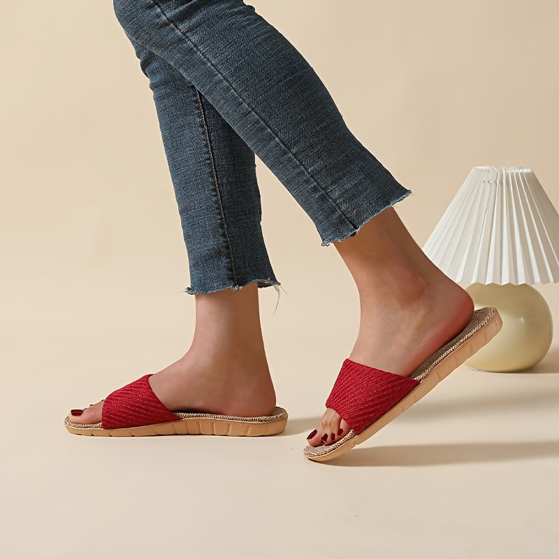 Women's Open Toe Flat Slides Lightweight Non slip Solid Slippers