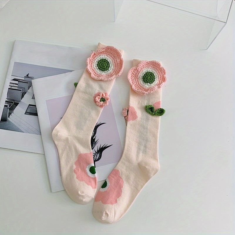 Flower Decor Calf Socks All match Knee High Socks