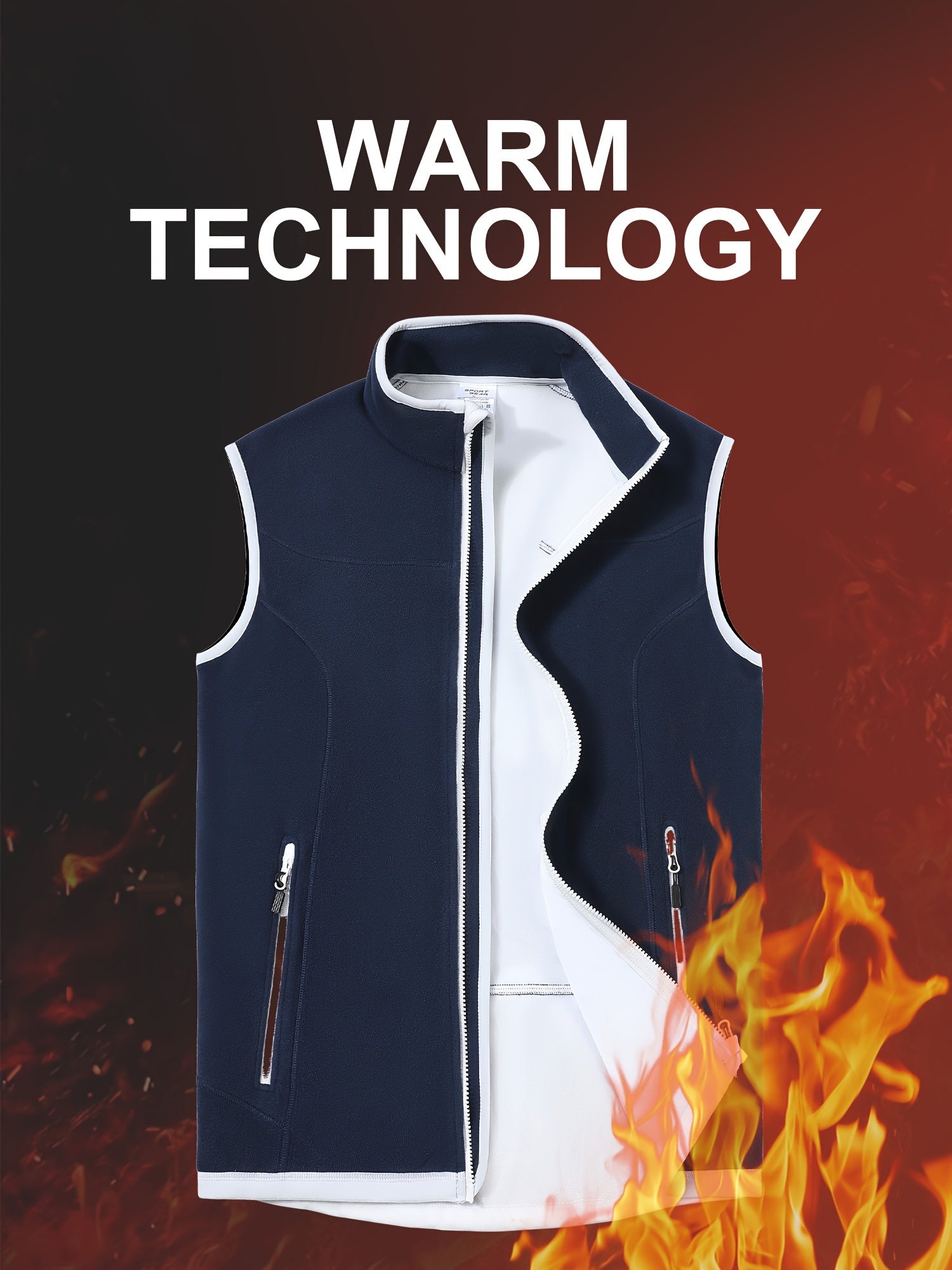 Men's Warm Stand Collar Vest Full Zip Windproof Thermal Vest