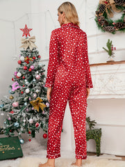 Polka Dot Pajama Set Long Sleeve Top & Elastic Waistband