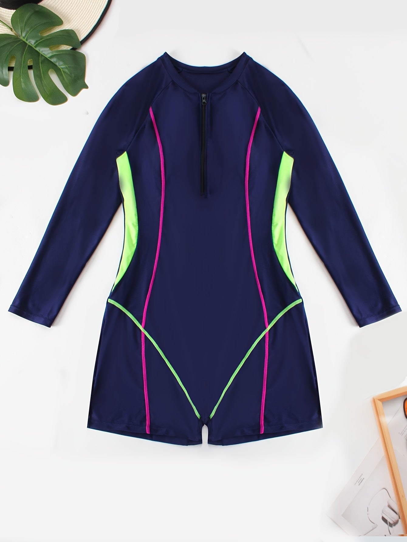 Women's Plus Size Long Sleeve Half Zipper One Piece Surfing Suit