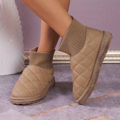 Women's Quilted Pattern Boots Slip On High Round Toe Warm Snow Fluffy Boots