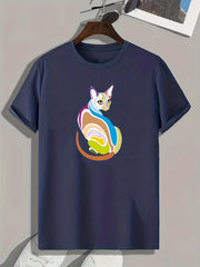 Art Style Cat Pattern Print Men's Comfy Sports T shirt