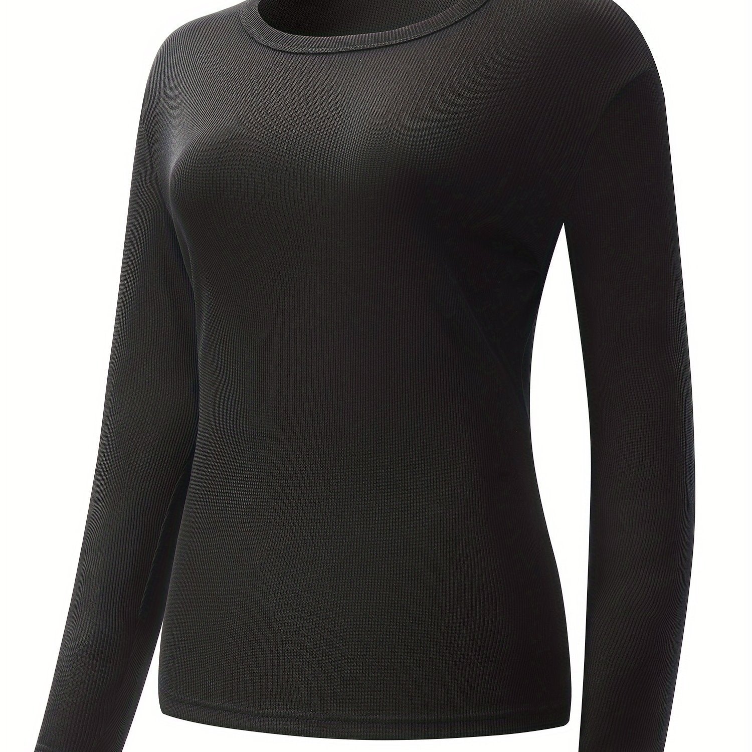 Ribbed Base Layer Long Sleeve Tee Round Neck Tight Workout Top Women's Activewea