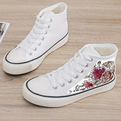 Floral Print Plush Lined Thermal Chunky Canvas Sneakers