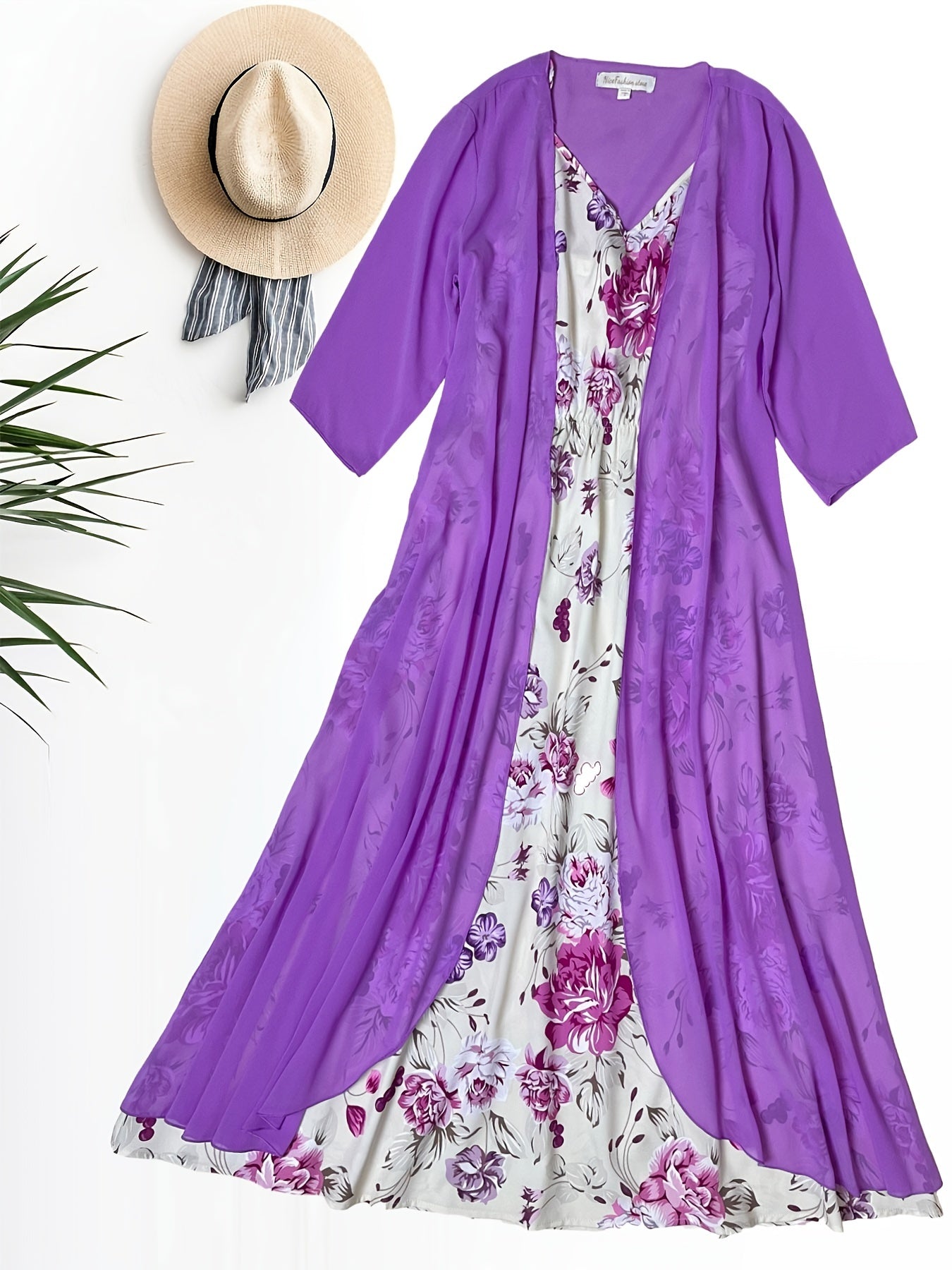 Two Piece Dress Set Cover Up & Floral Print Dress Women's Clothing