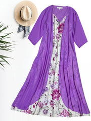 Two Piece Dress Set Cover Up & Floral Print Dress Women's Clothing