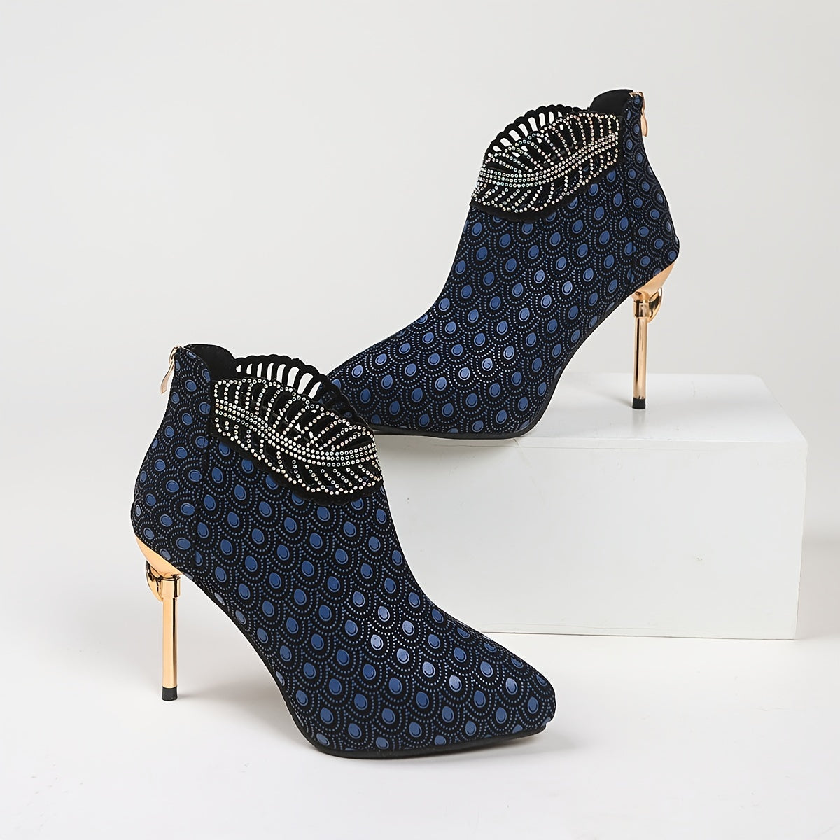 Women's Pointed Toe Ankle Boots with Rhinestone Stiletto Heel