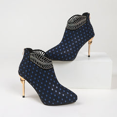 Women's Pointed Toe Ankle Boots with Rhinestone Stiletto Heel