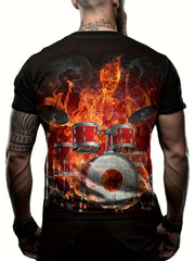 Flame Pattern Print Men's Short Sleeve T Shirt Graphic Tee