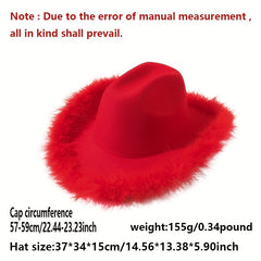 Y2K Feather Cowgirl Hat & Sunglasses Set - Cowboy Jazz Fedora Cap & Gradient Eye