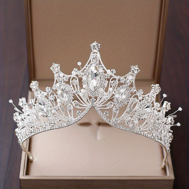 Silvery Crystal Bridal Tiara Faux Pearl Crown Head Jewelry