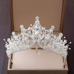 Silvery Crystal Bridal Tiara Faux Pearl Crown Head Jewelry