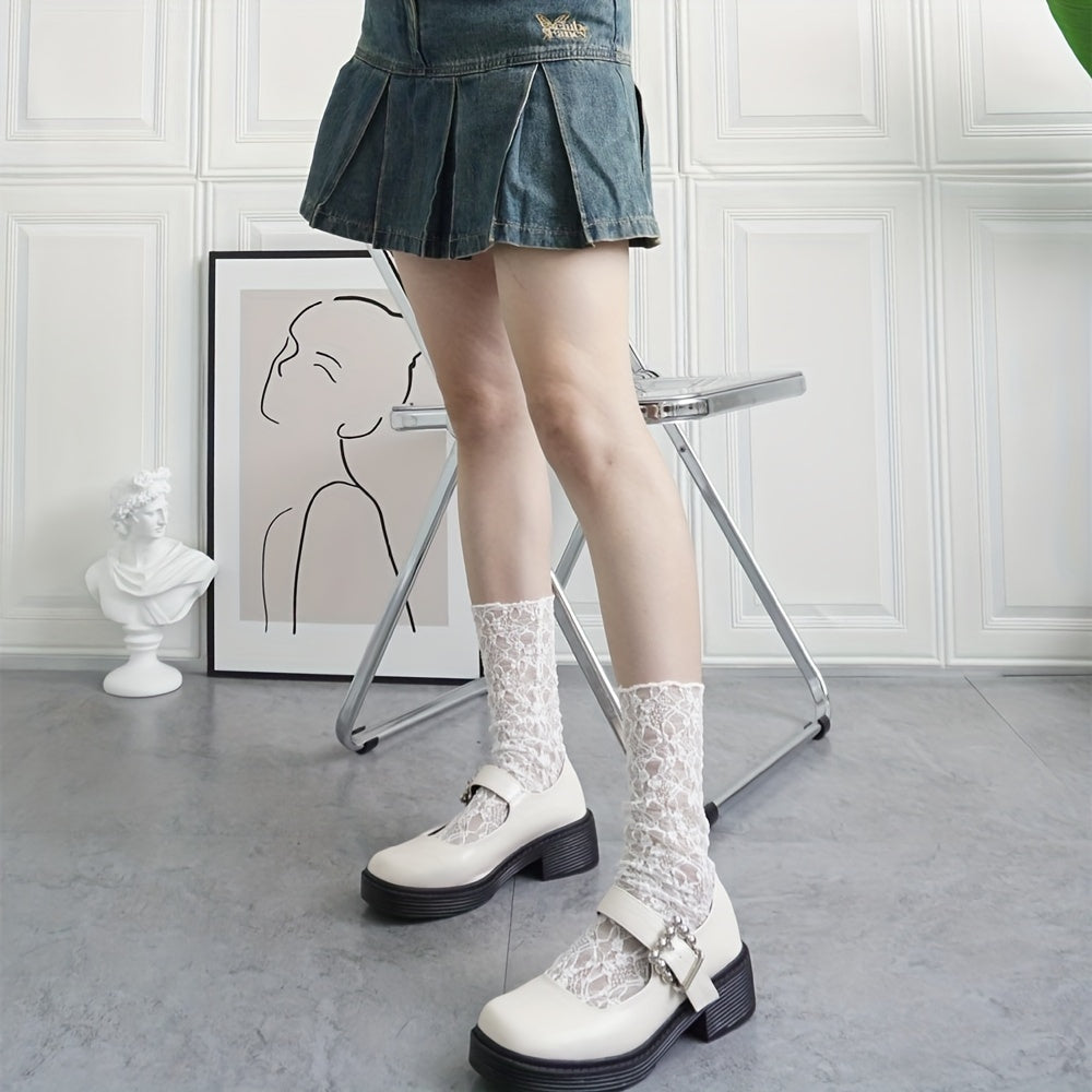 Sheer Lace Mesh Mid Tube Socks Women's Stockings