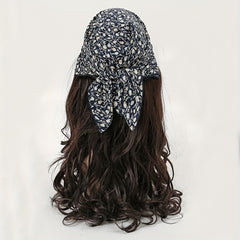 Floral Print Square Scarf Solid Bandana Women Head Wrap Necke...