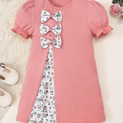 Toddler Girls Floral Print Puff Sleeve Dress for Party