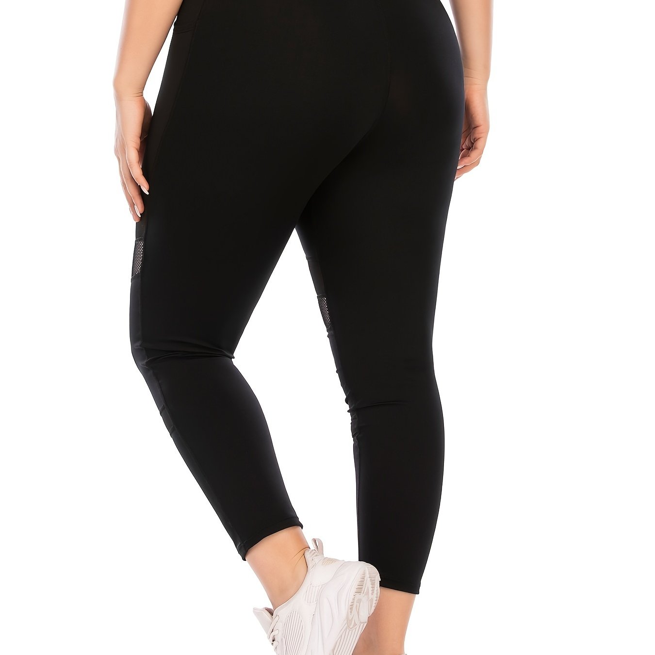 Solid Yoga Sports Leggings With Pocket Women's Plus Medium Stretch