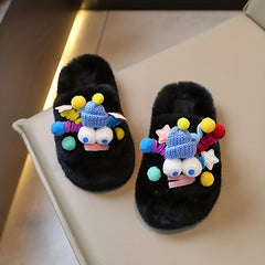 Girls' Cartoon Plush House Slippers, Anti-Skid Indoor Shoes, Autumn/Winter