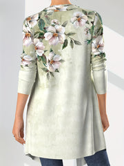 Women's Plus Floral Print Cowl Neck Tank Top & Long Sleeve Coat 2 Piece Set