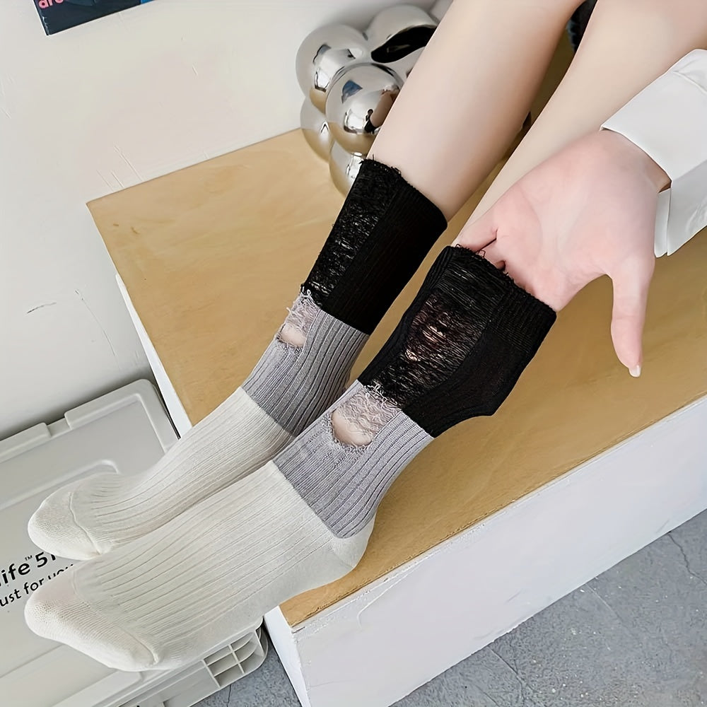 Colorblock Socks Comfortable Breathable Women's Stockings