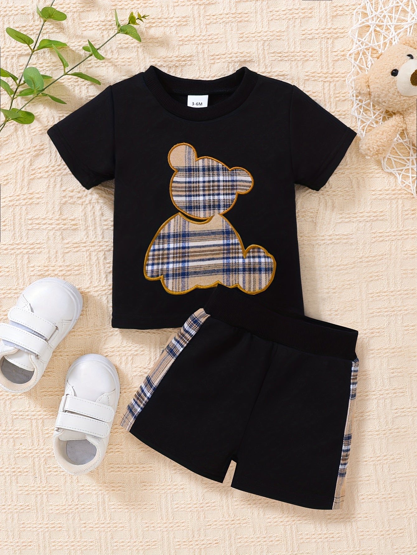 Toddler Boy Outfit Plaid Splicing Casual Set 2pcs
