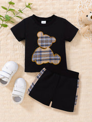 Toddler Boy Outfit Plaid Splicing Casual Set 2pcs