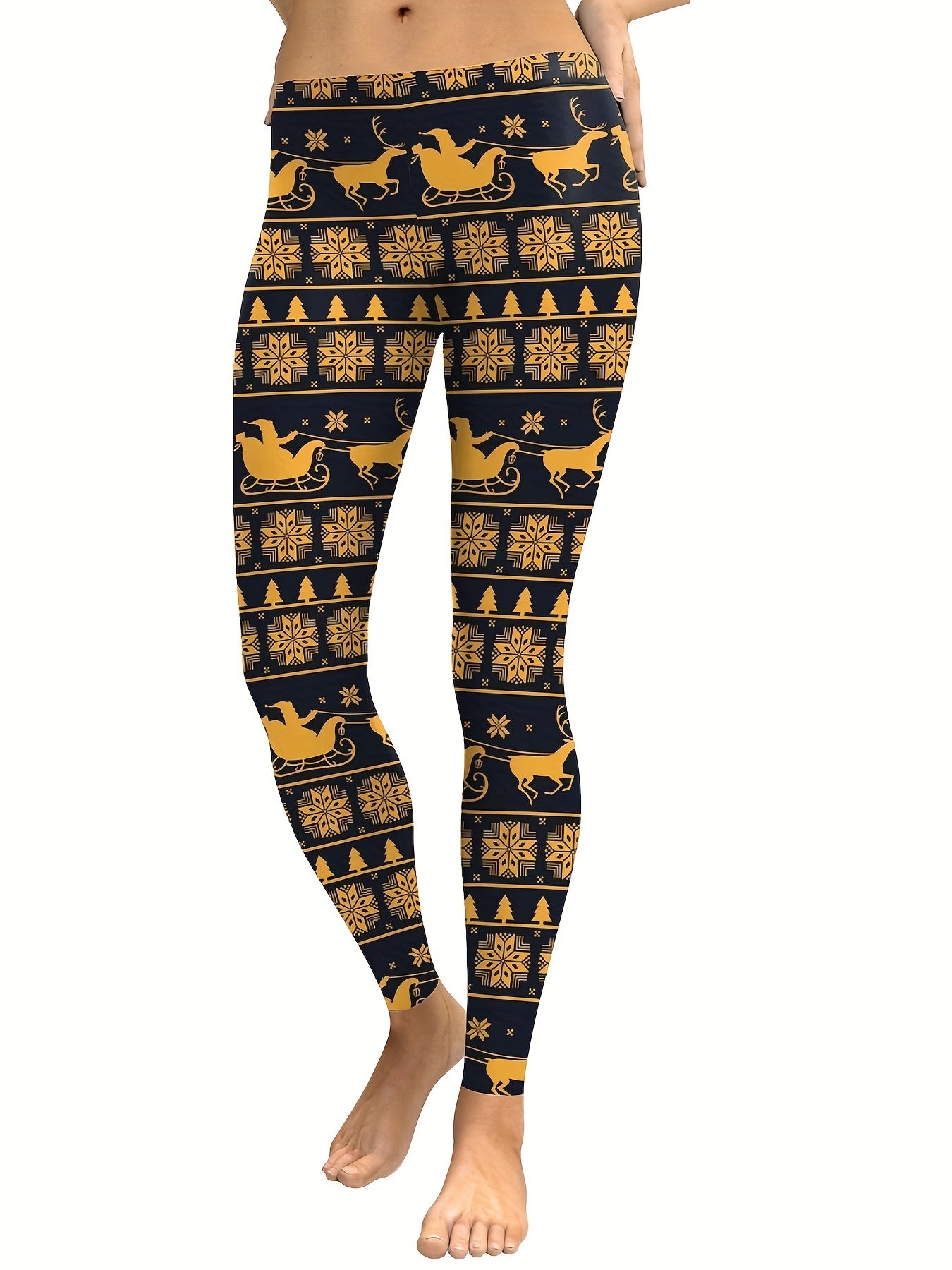 Deer Printed Sports Leggings for Teens Girls High Stretch Running Fitness Tight