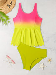 Ombre Print Tankini Set Round Neck Cami Top & Panty Swimsuit