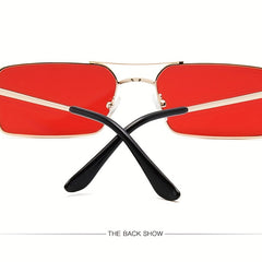 Red Lens Vintage Punk Sunglasses Rectangle Metal Shades Glasses