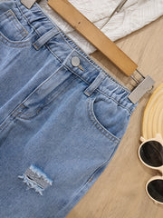 High Waist Tapered Ripped Jeans, Regular Fit