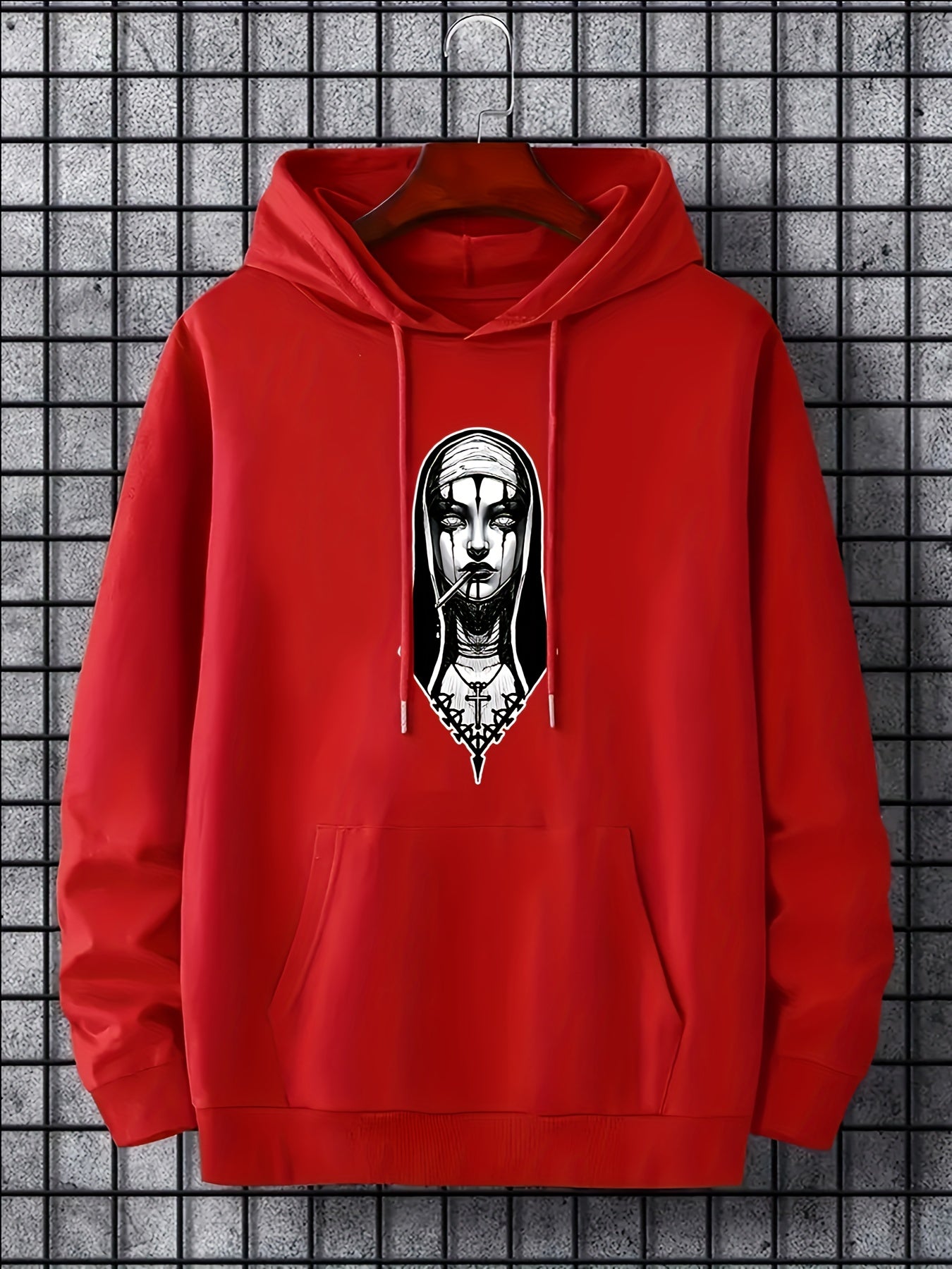 Men's Nun Print Hoodie Casual Long Sleeve Top