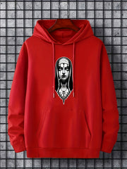 Men's Nun Print Hoodie Casual Long Sleeve Top