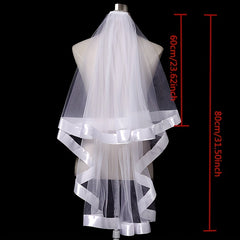 Short Double Layer Bridal Veil with Ribbon Fairy Wedding Collar