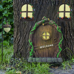 4pcs Fairy Welcome Door and Window Lamps Set Resin Fairy and Gnome House