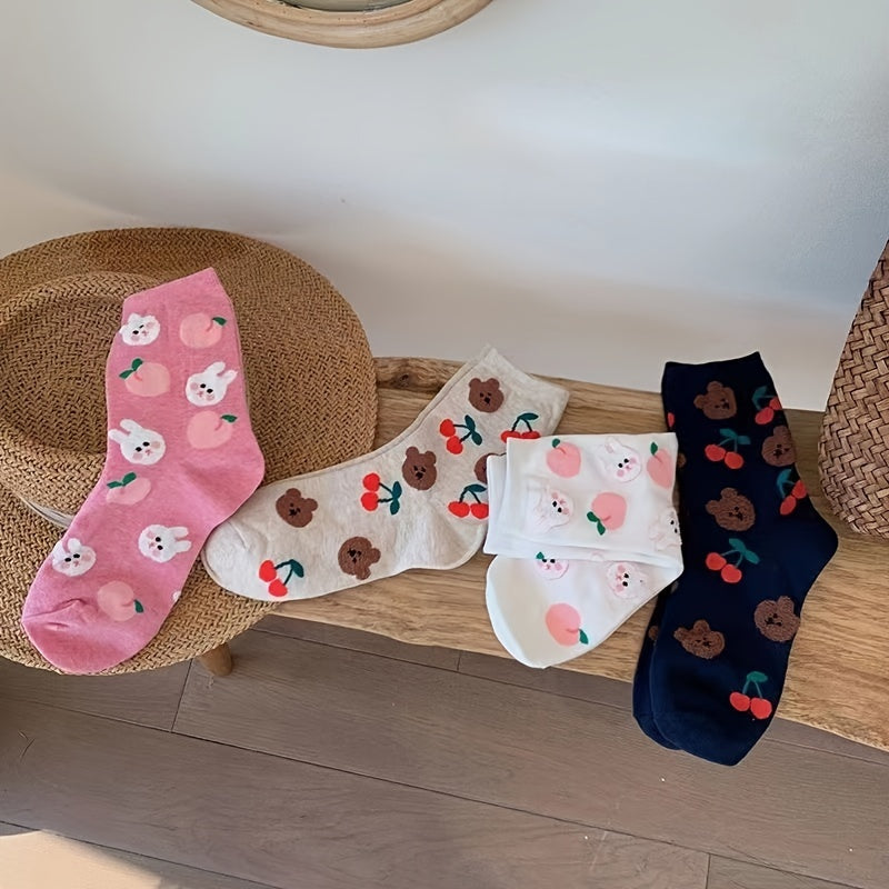 Cartoon Animal Pattern Crew Socks Women's Stockings