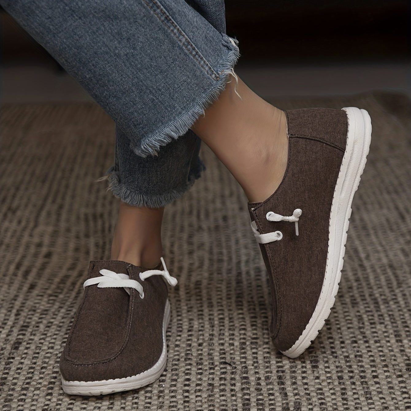 Women's Minimalist Flat Canvas Lace Up Sneakers Lightweight Slip On Shoes
