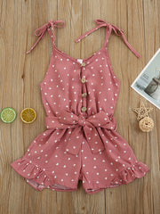 Baby Girls Heart Print Romper Jumpsuit with Belt