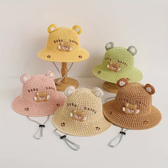 Kids' Cartoon Bear Straw Hat for Outdoor Adventures